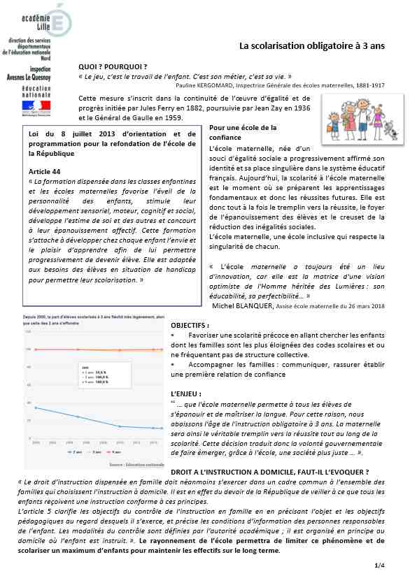 Un nouveau 4 pages : La scolarisation obligatoire à 3 ans
